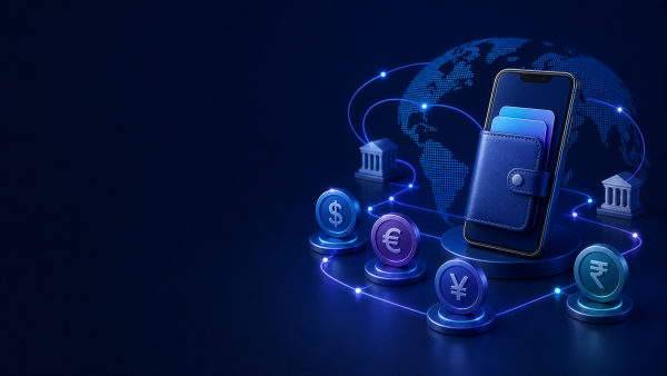 Multi-currency wallet connecting international customer payment journeys