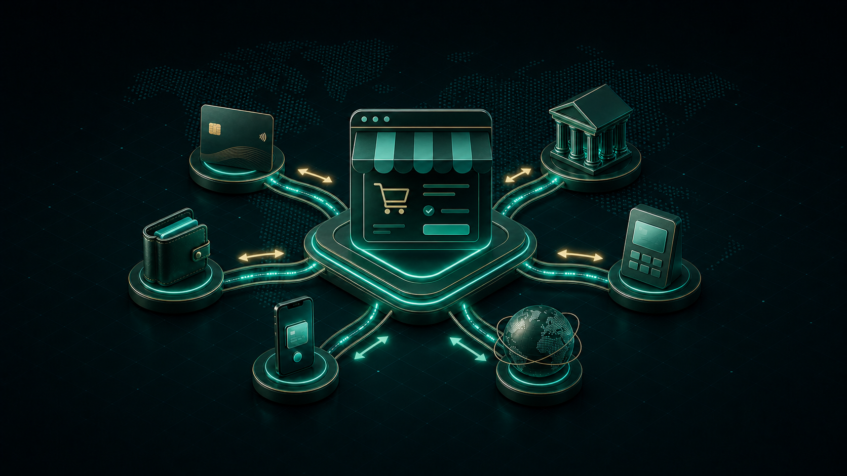 Merchant payment solutions connecting acquiring, e-wallets, banking and international markets