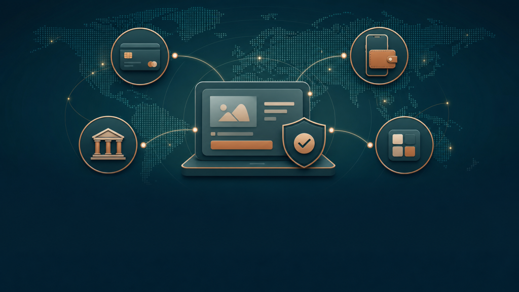International checkout connected to cards, e-wallets, bank payments and local payment methods